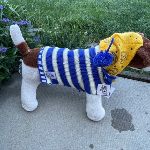 WHOOPI GOLDBERG C For Chanukah Blue White Yellow Dog Sweater & Beanie Set Medium - Picture 3 of 11